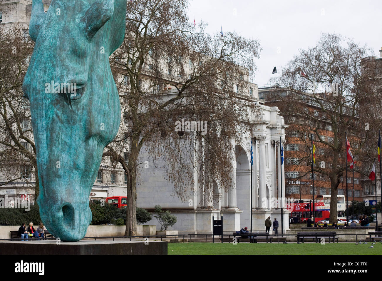 Giant Horses Head Marble arch London England Stock Photo Alamy