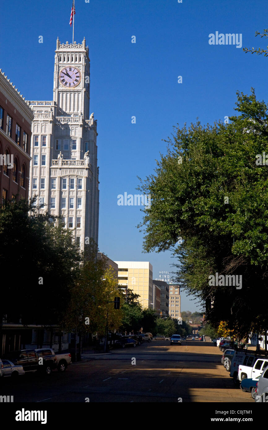 Gothic clock tower of the Lamar Life Building in Jackson, Mississippi, USA. Stock Photo