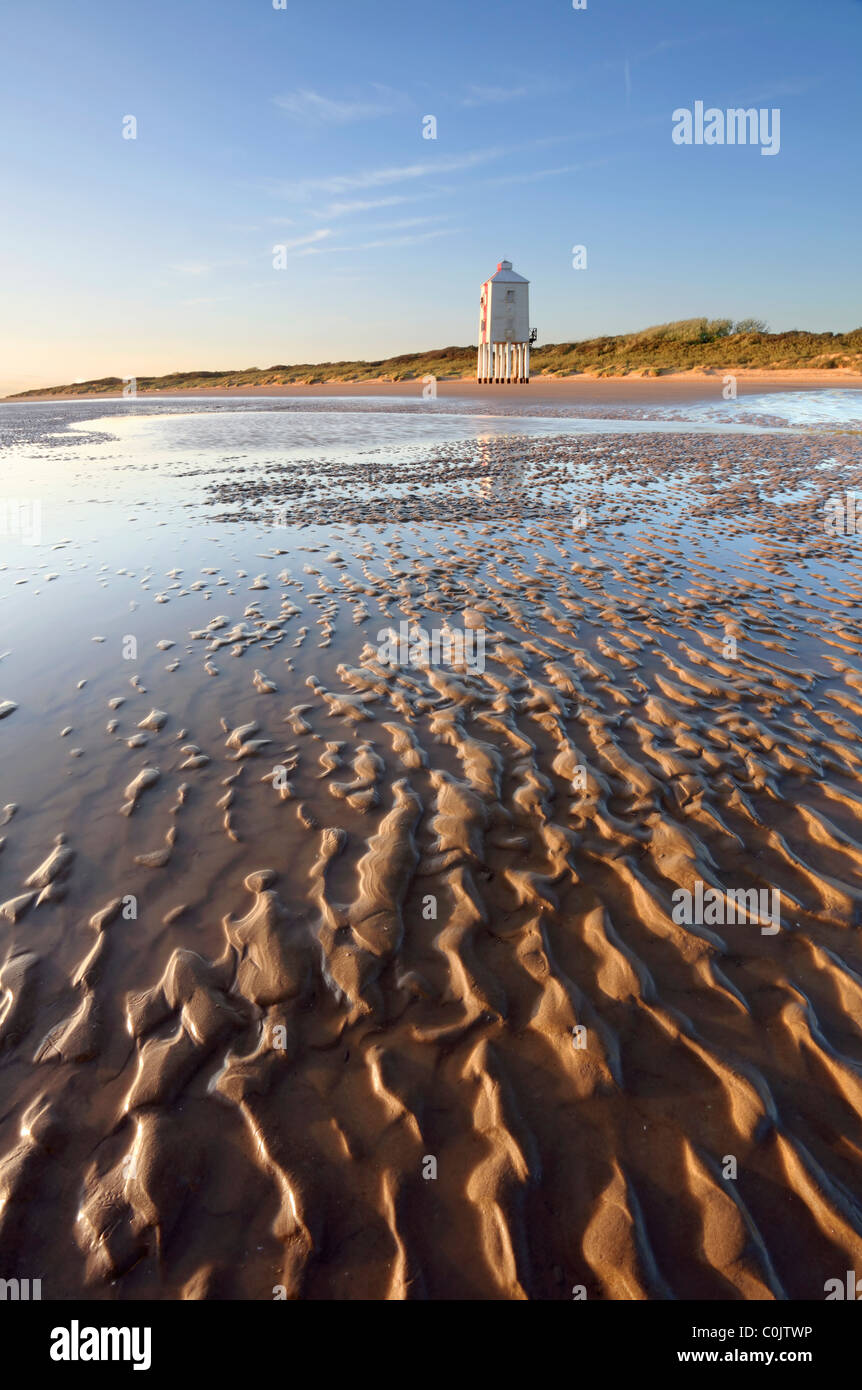 The Wooden Lighthouse on the beach at Burnham on Sea Stock Photo