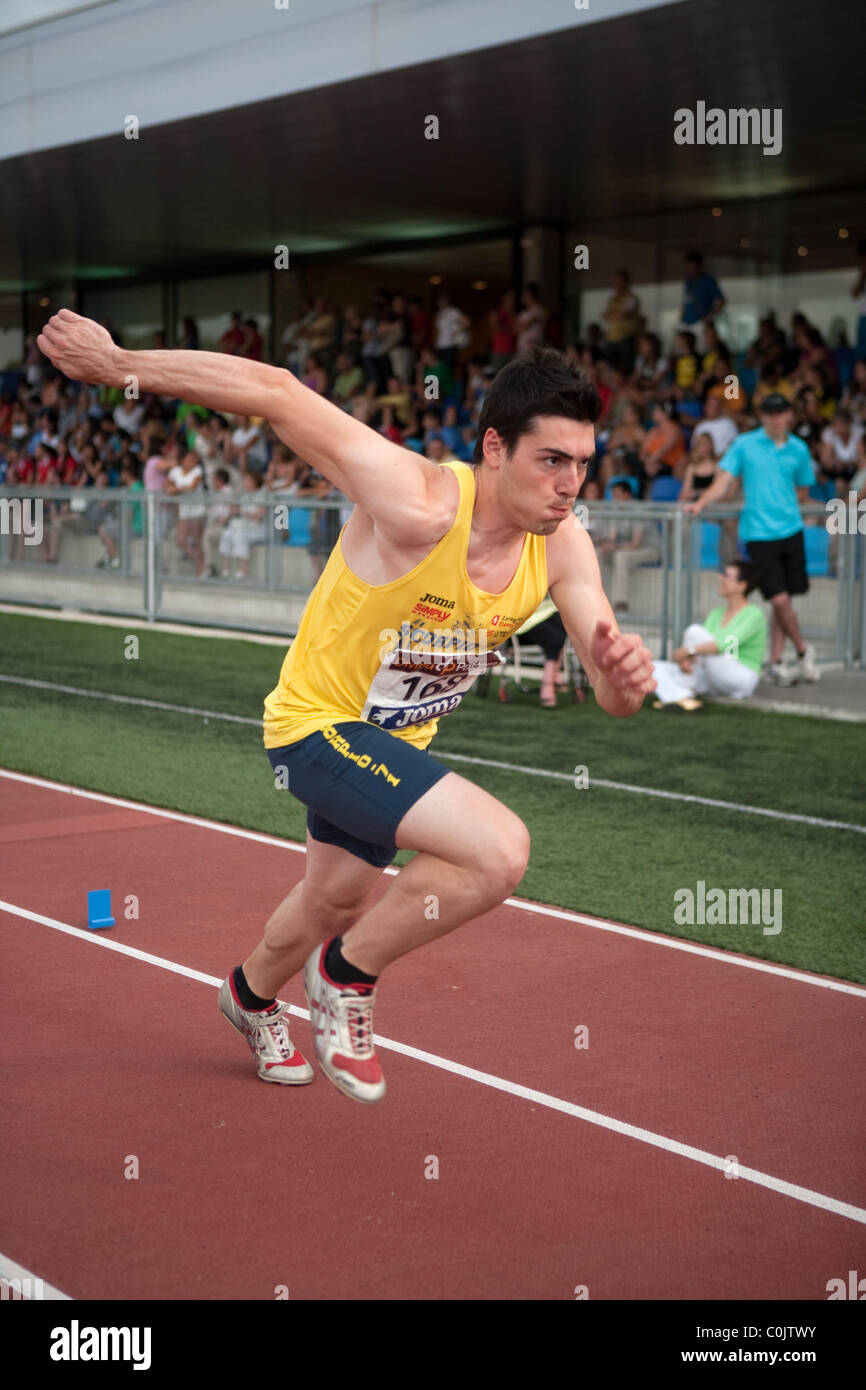 Athlete hispanic man running for long jump. Sport Athletics competition
