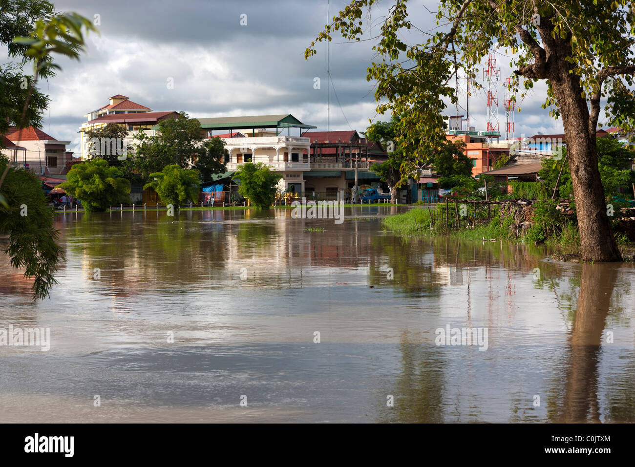 Street scene of floods in Siem Reap. Cambodia. Asia Stock Photo