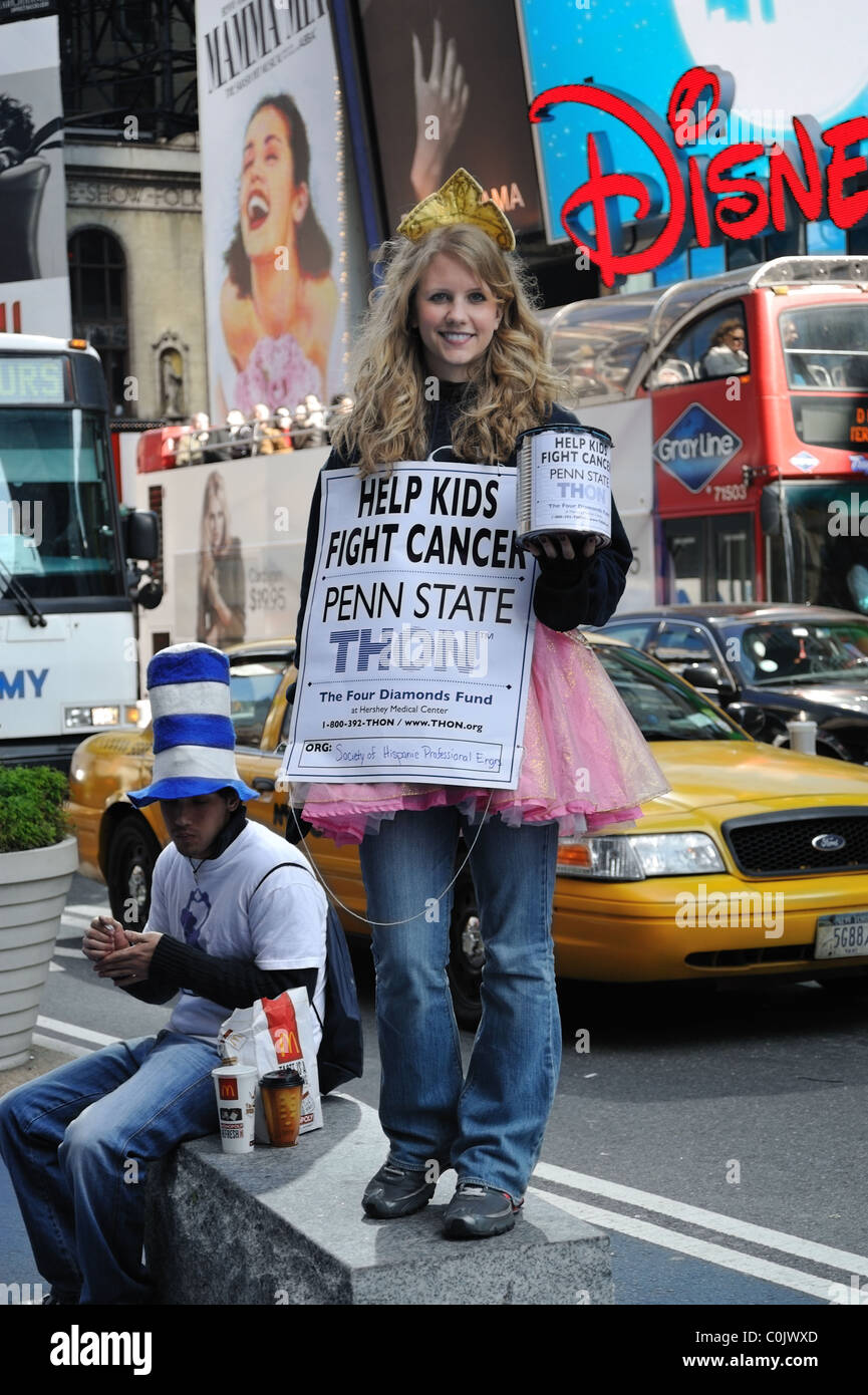 Charity worker Times Square New York City Stock Photo