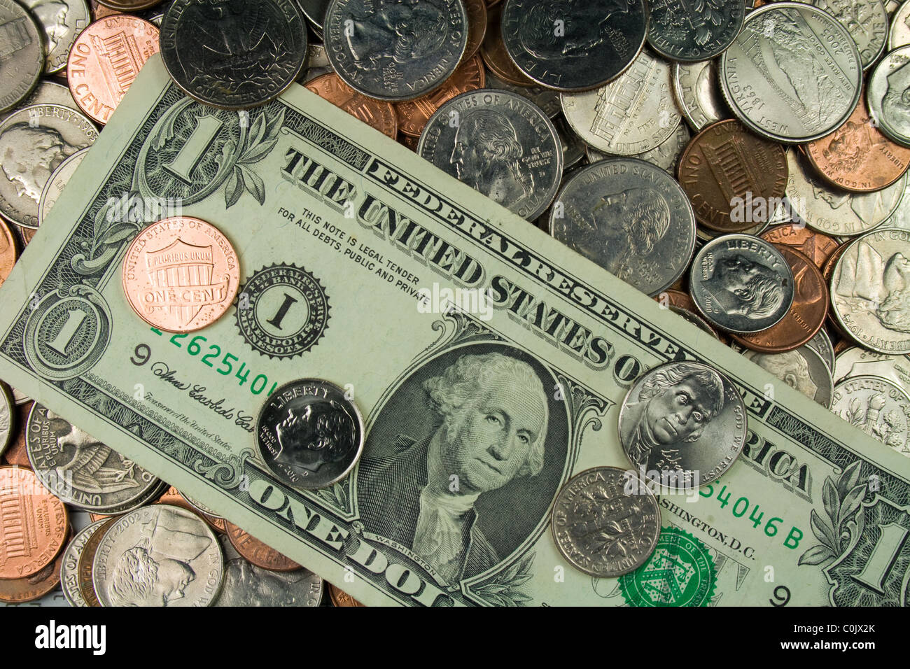 Assortment of United States Coins and Currency Stock Photo Alamy
