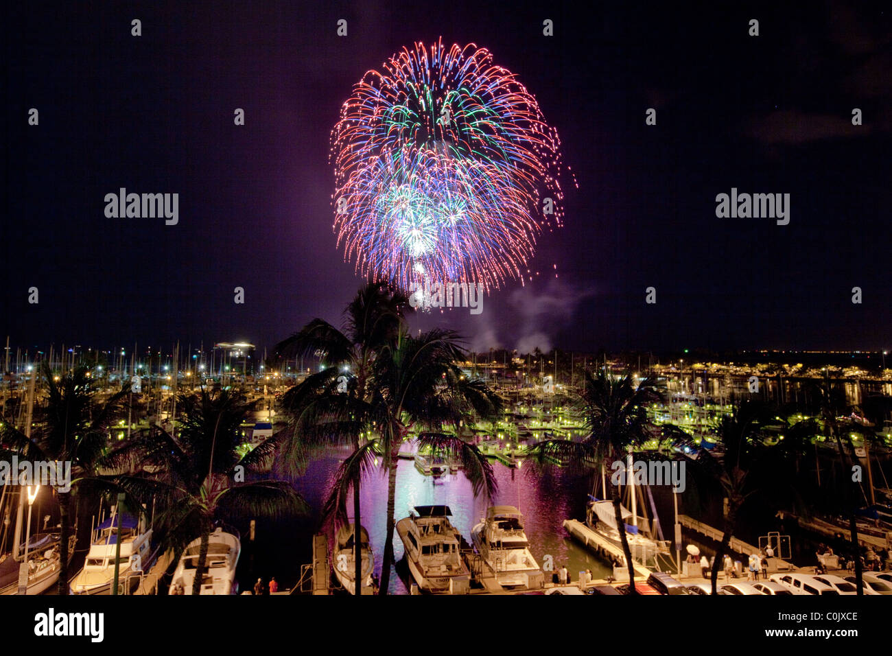 Fourth of July fireworks display, Ala Wai Yacht Harbor, Waikiki