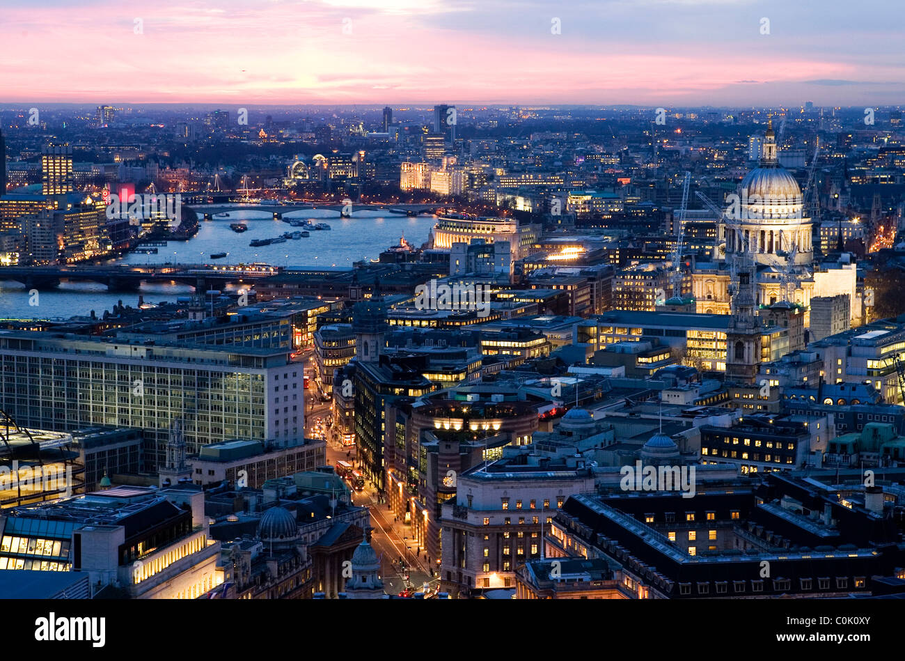 London view west towards the city, the Thames and St Paul's cathedral. Stock Photo