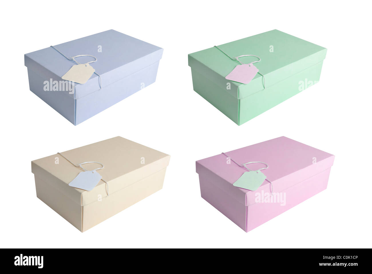 Blue, cream and other pastel colored boxes on a white background Stock ...