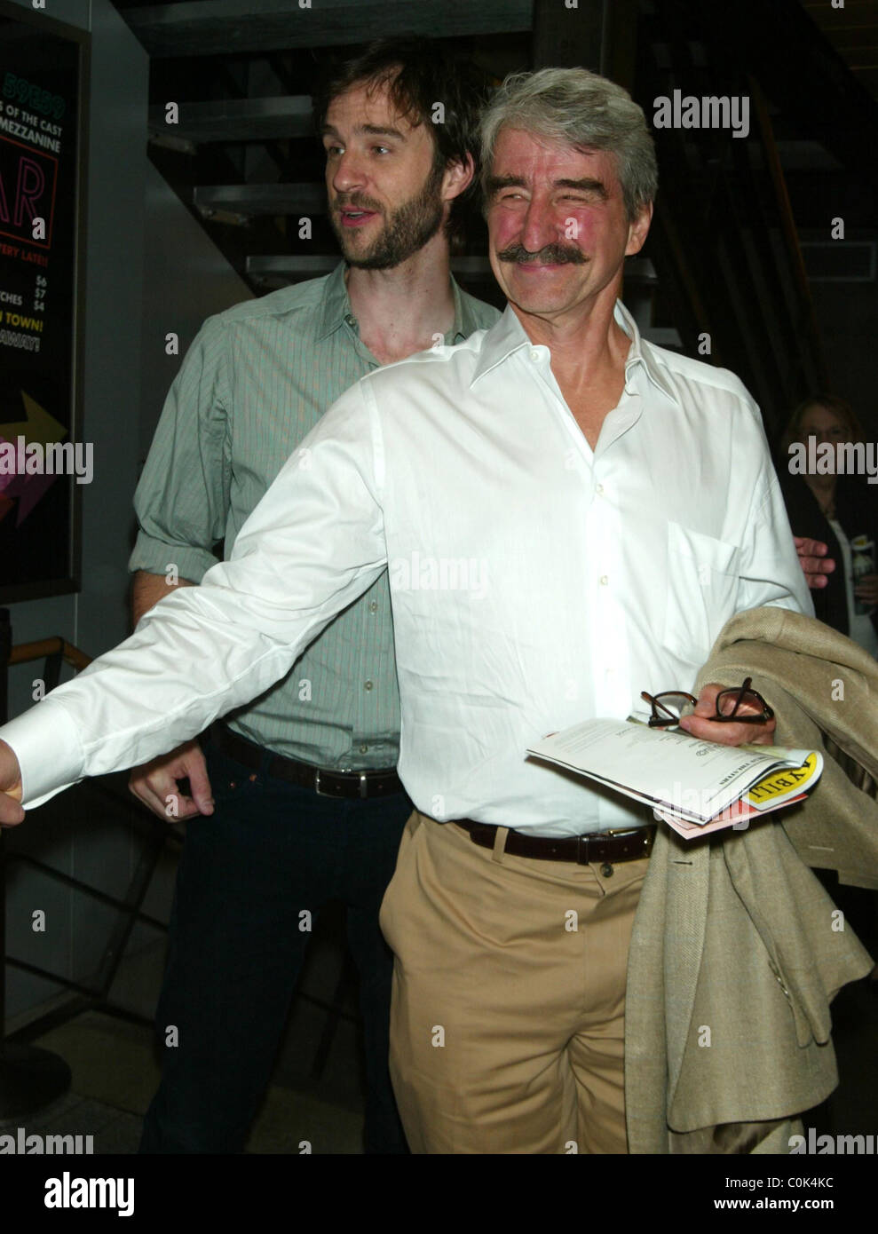 Actor Sam Waterston (right) congratulates his son James Waterston