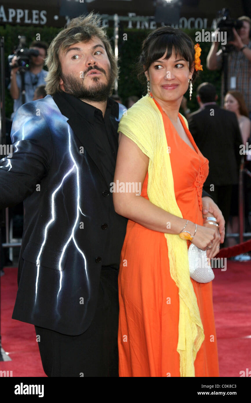 Jack Black and Tanya Haden Los Angeles premiere of Tropic Thunder held at Mann's Village Theatre - Arrivals California, USA - Stock Photo