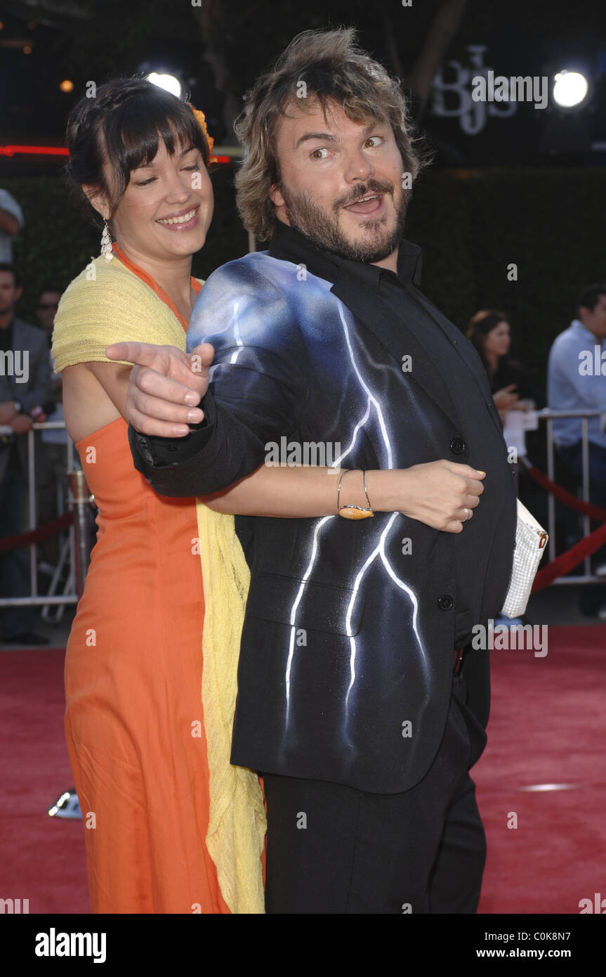 Jack Black and With Tanya Haden Los Angeles premiere of Tropic Thunder held at Mann's Village Theatre - Arrivals California, Stock Photo