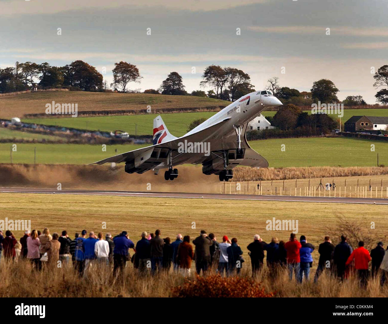 Pictured Brittish Airways Concorde arriving - taking off at Edinburgh Tournhouse Airport. Stock Photo