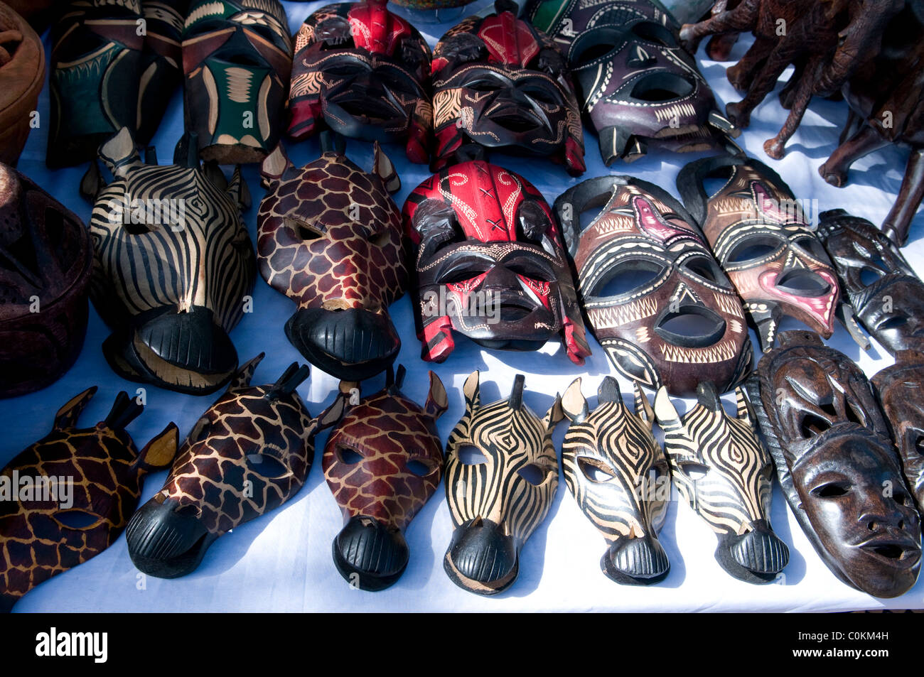 African carved wooden souvenir masks, South Africa Stock Photo Alamy
