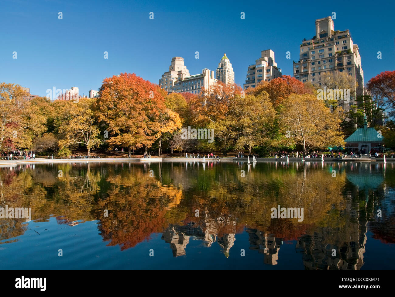The Model Boat Pond, also known as the Conservatory Water, in Central Park, NYC Stock Photo