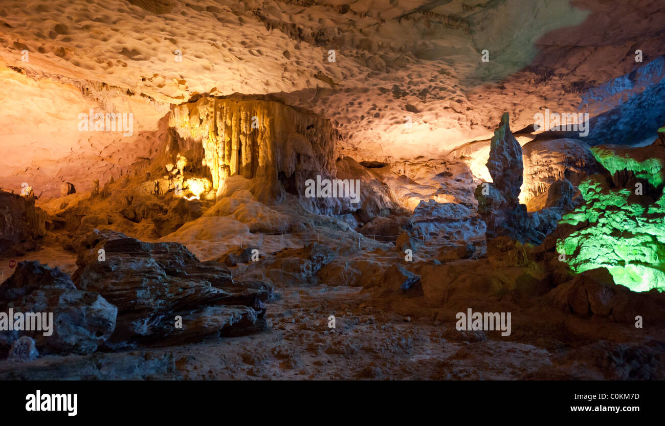 Hang Sung Sot Cave (Surprise Grotto) of Ha Long Bay Stock Photo