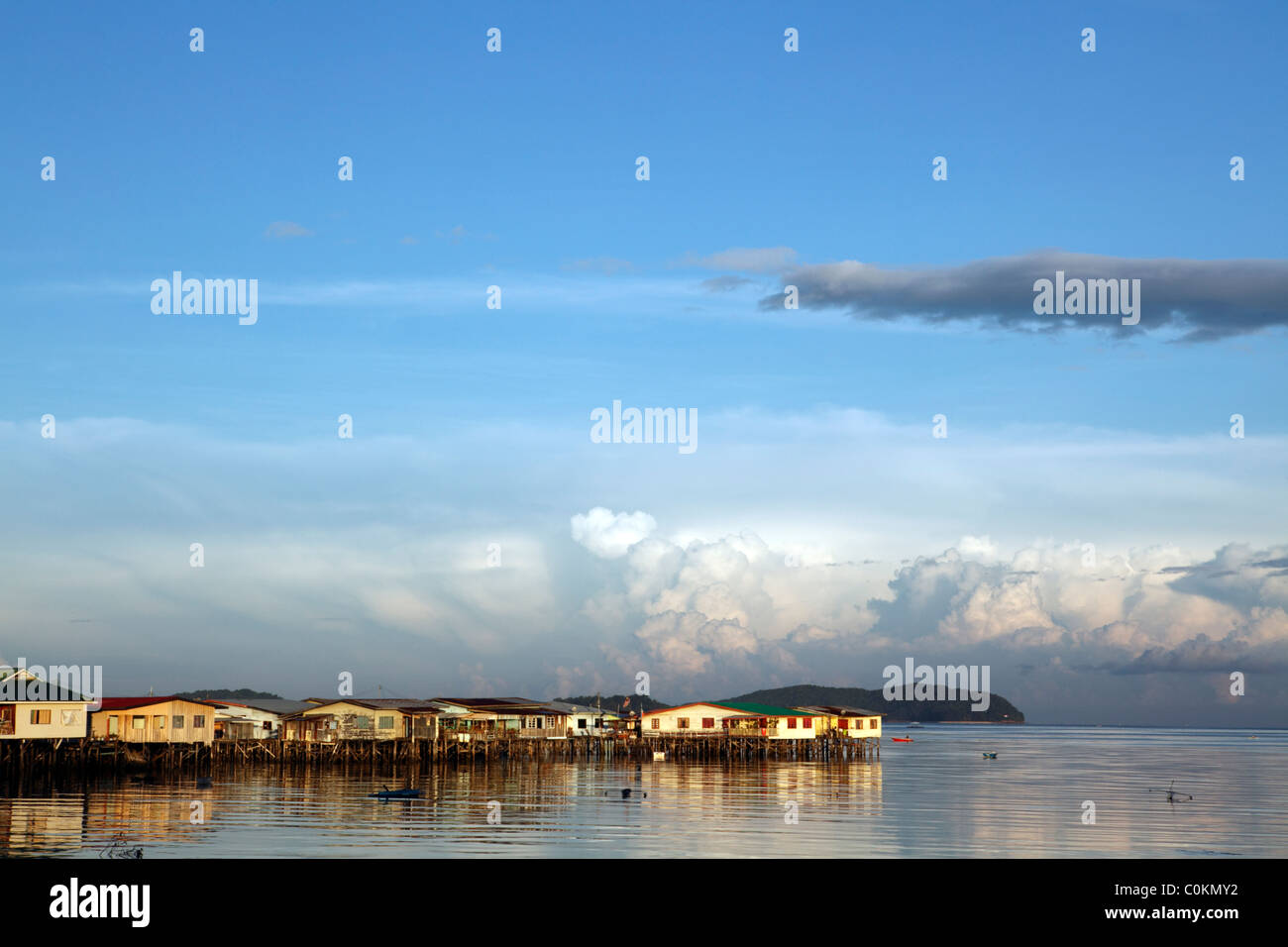 Village on stilts over water- air kampung, Kota Kinabalu, Sabah, Malaysia Stock Photo