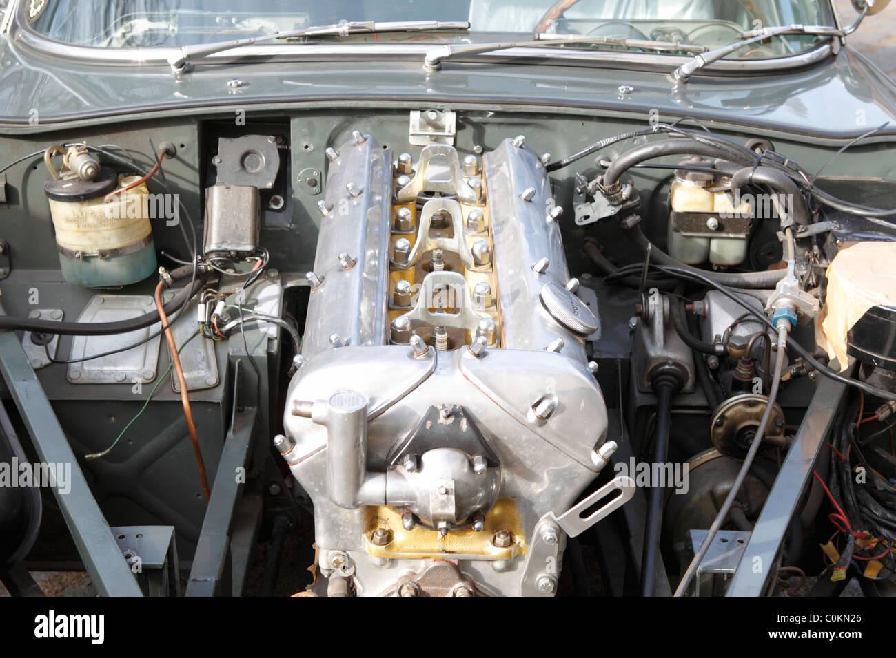 Motor of an old Jaguar E-Type Stock Photo