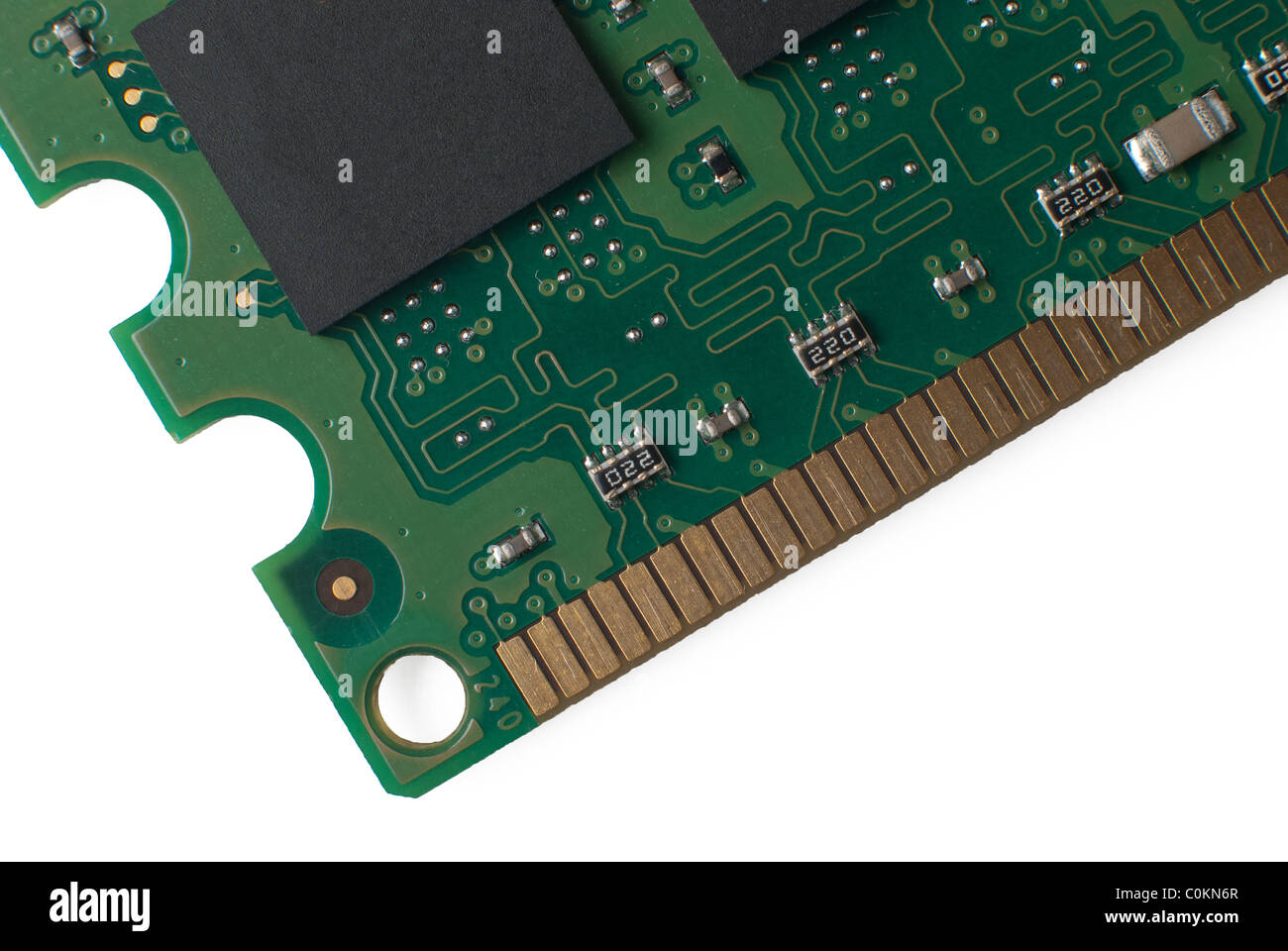 Memory chip circuit board detail isolated on white background Stock