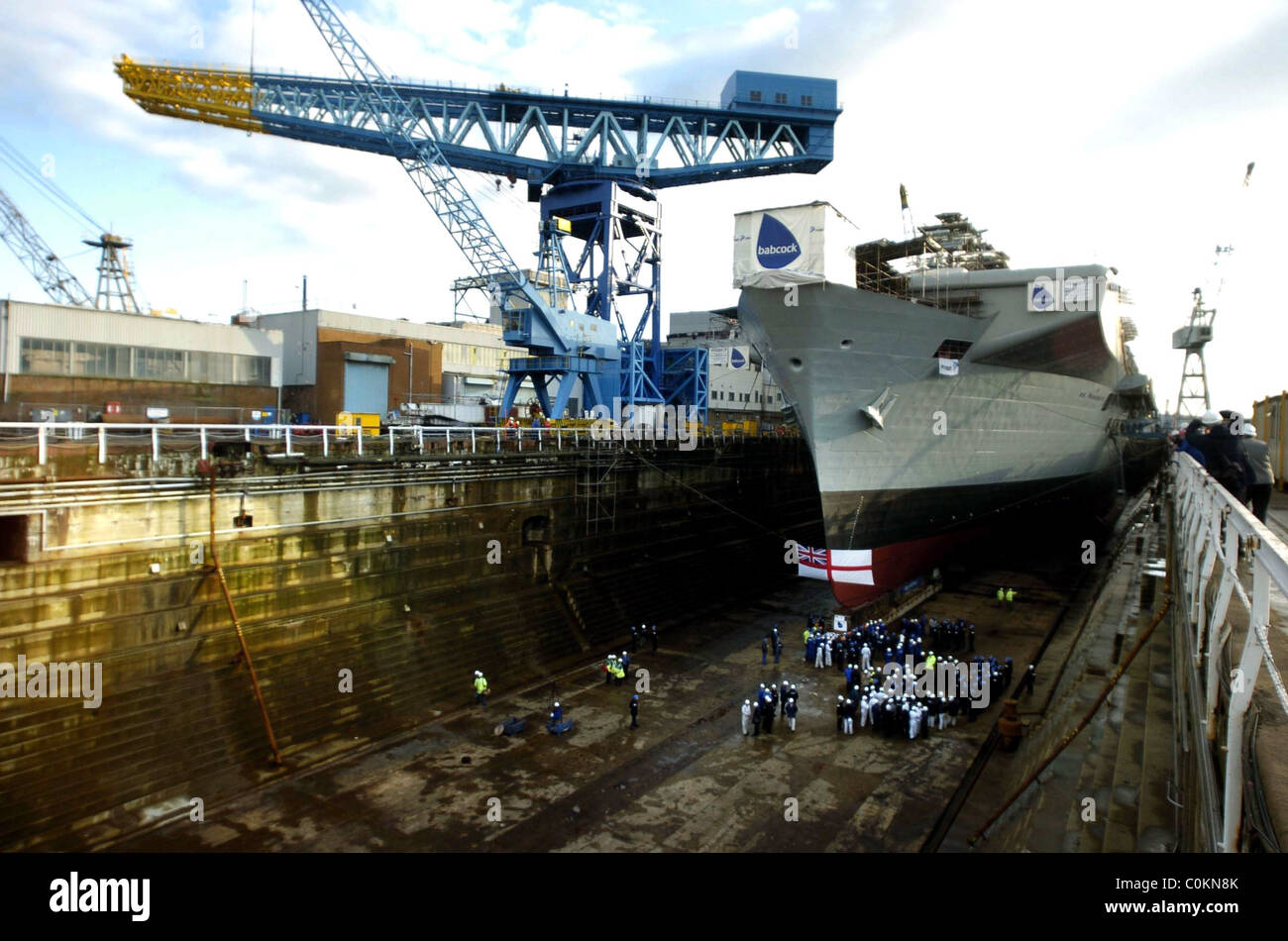 Aircraft carrier HMS ILLUSTRIOUS in dry dock at Roysth naval dockyard