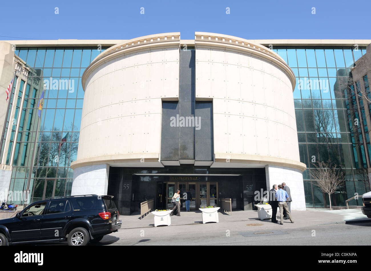 City Hall Building of Atlanta with pedestrians and traffic in Atlanta