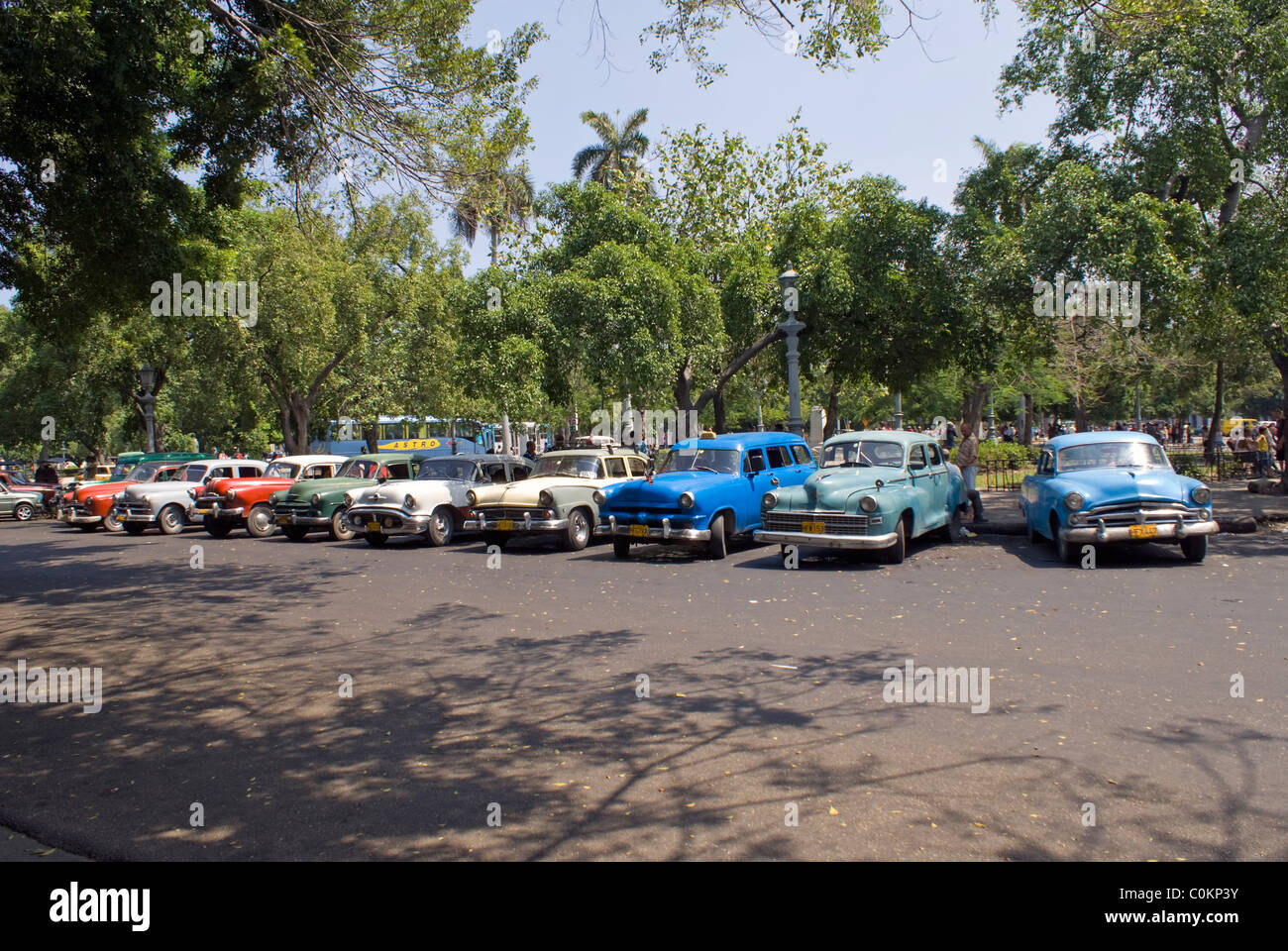 classic American cars at Old Havana, Cuba. Stock Photo