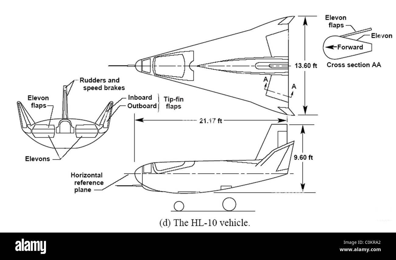 Northrop HL-10 lifting body, 3 view diagram Stock Photo