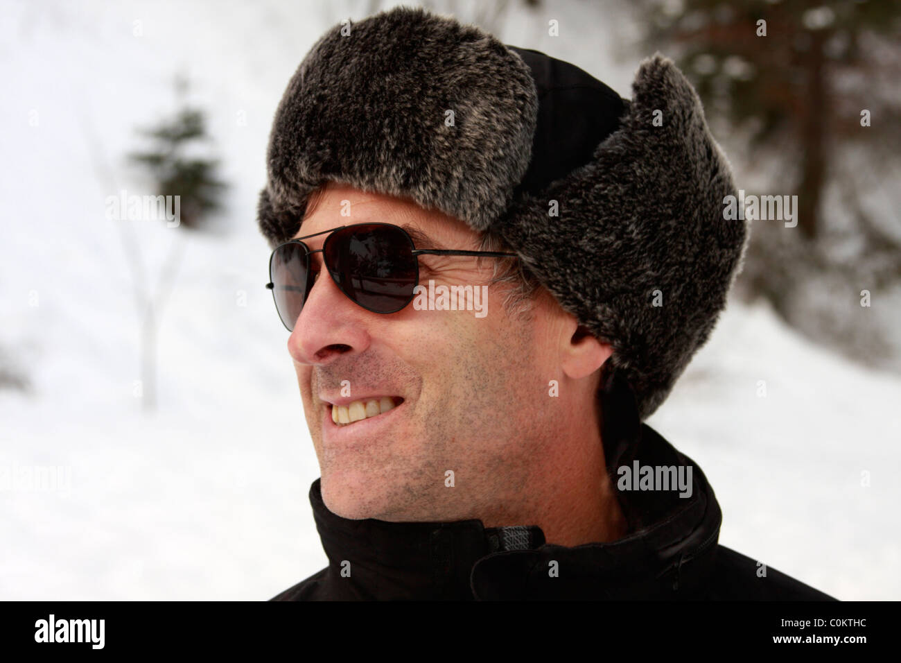 Close up of a man in the snow Stock Photo