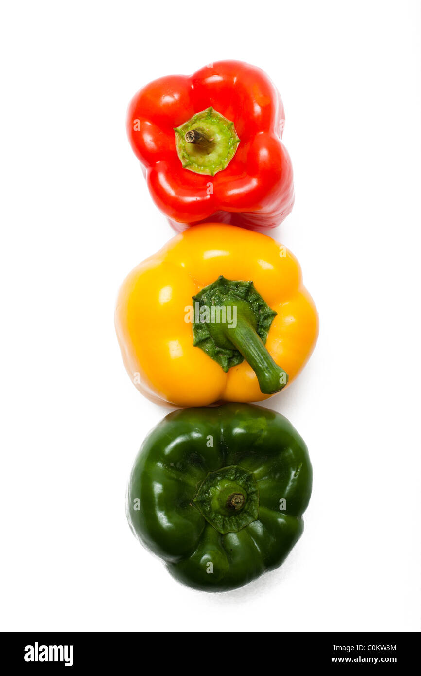 Stoplight made with red, yellow and green bell peppers Stock Photo Alamy