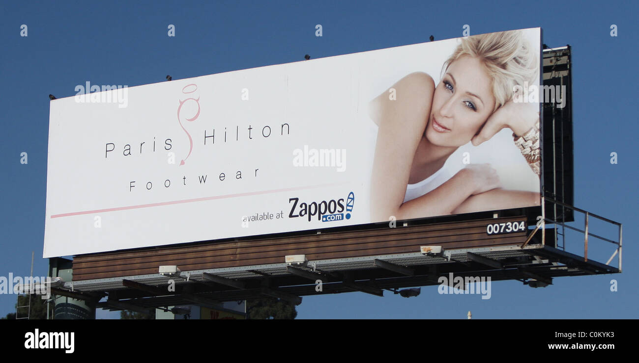 A billboard on Sunset Blvd in West Hollywood advertises 'Paris Hilton
