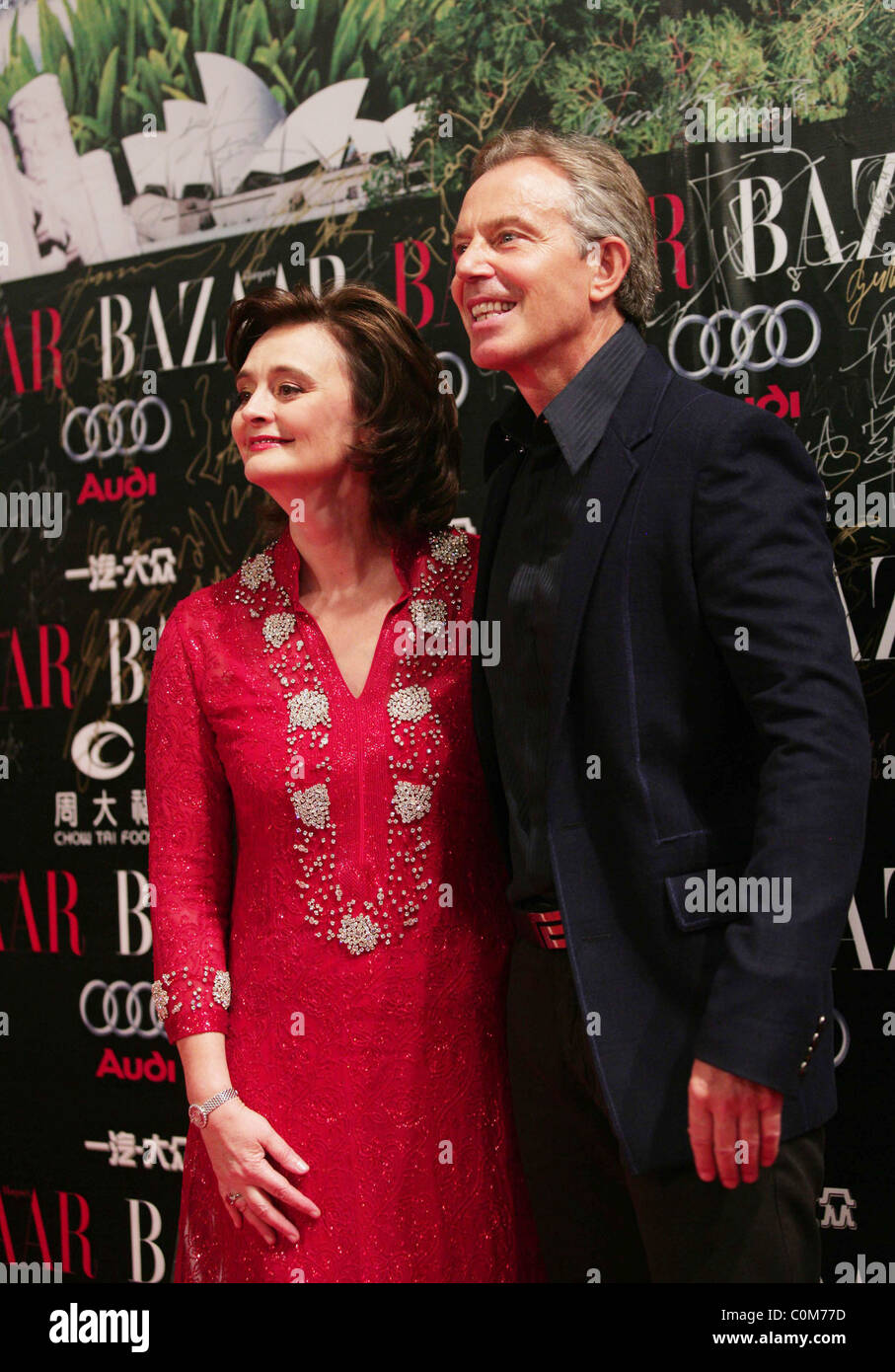 Former UK Prime Minister Tony Blair and his wife Cherie Blair arrive at