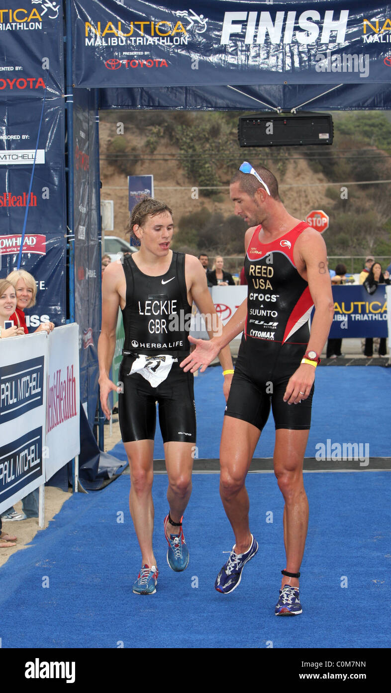4th place, Todd Lekie of GBR and 3rd place, Matt Reed of USA The 2008 Nautica Malibu Triathlon