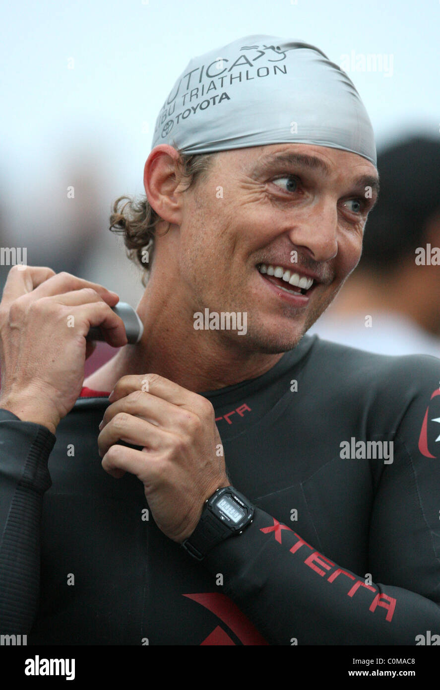 Matthew McConaughey competing in the Nautica Malibu Triathlon Los