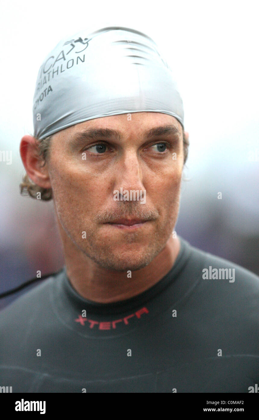Matthew McConaughey competing in the Nautica Malibu Triathlon Los