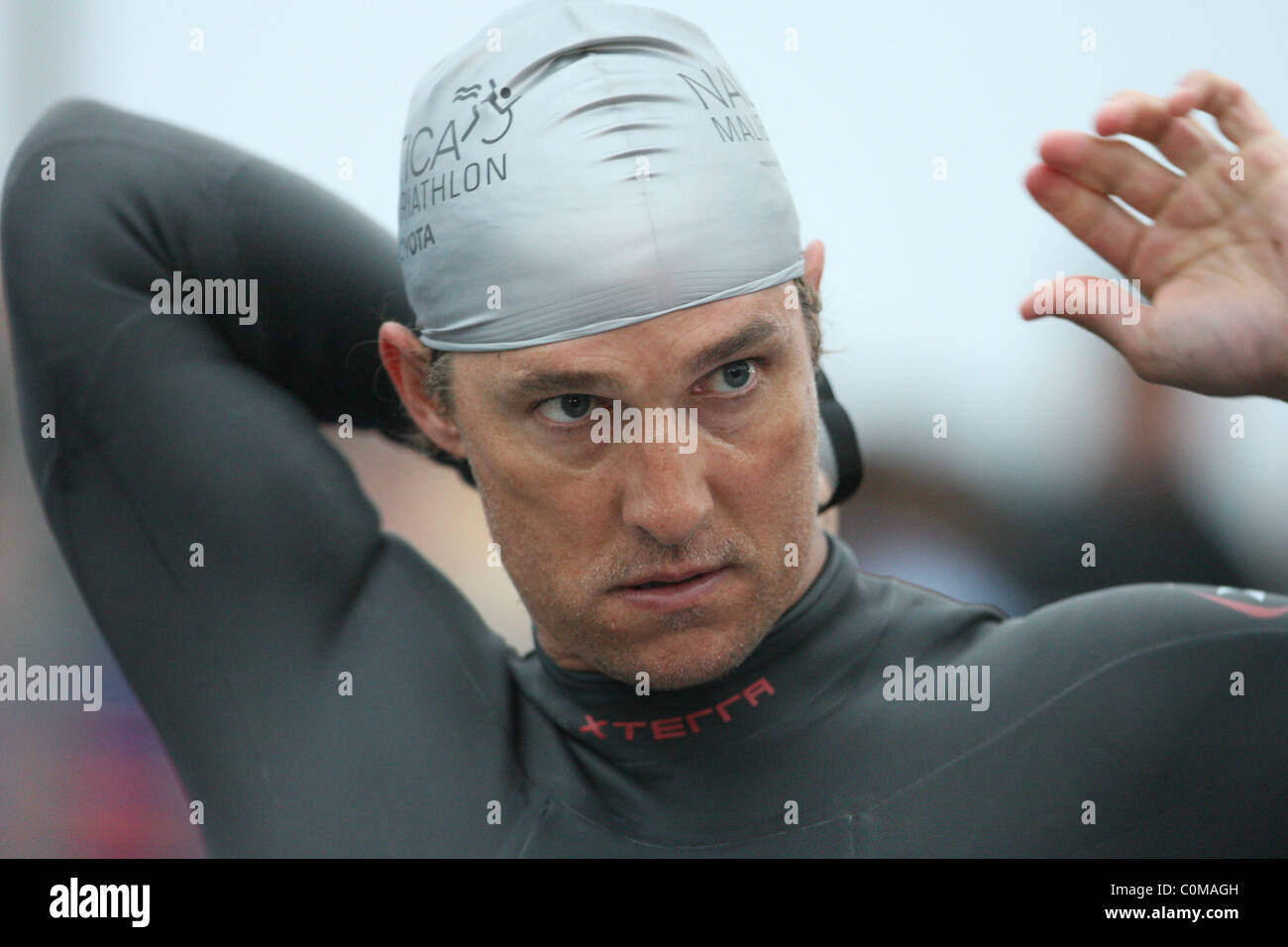 Matthew McConaughey competing in the Nautica Malibu Triathlon Los
