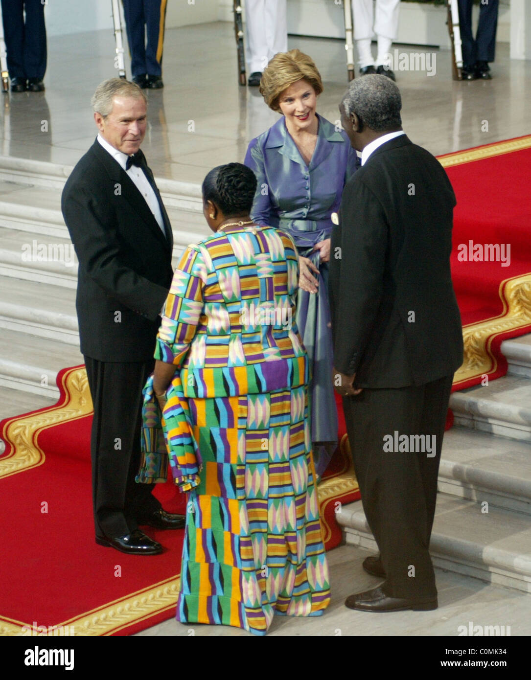 President And Laura Bush Welcome Ghana'S President John Agyekum Kufuor And  His Wife For A State Dinner In Their Honor. Sept. 15 2008. History - Item #  VAREVCHISL028EC297 - Posterazzi