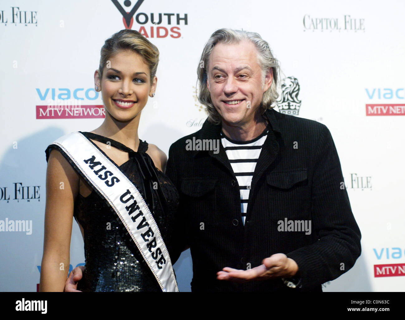 Miss Universe and Bob Geldof arrive at The 2008 YouthAIDS Gala held at The Ritz-Carlton Hotel Virginia, USA - 03.10.08 Stock Photo