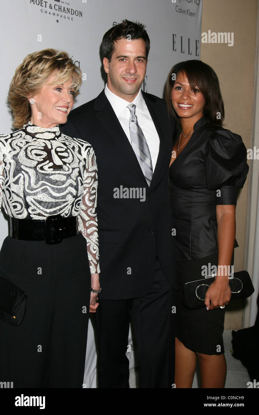 Jane Fonda, son Troy Garity and wife Simone Bent Elle's Women in Hollywood event at the Four Seasons Hotel  Los Angeles, Stock Photo