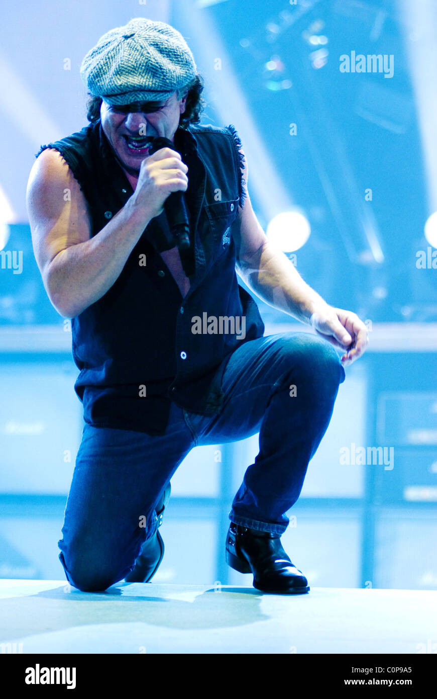 Brian Johnson of AC/DC performing live during their Black Ice World ...