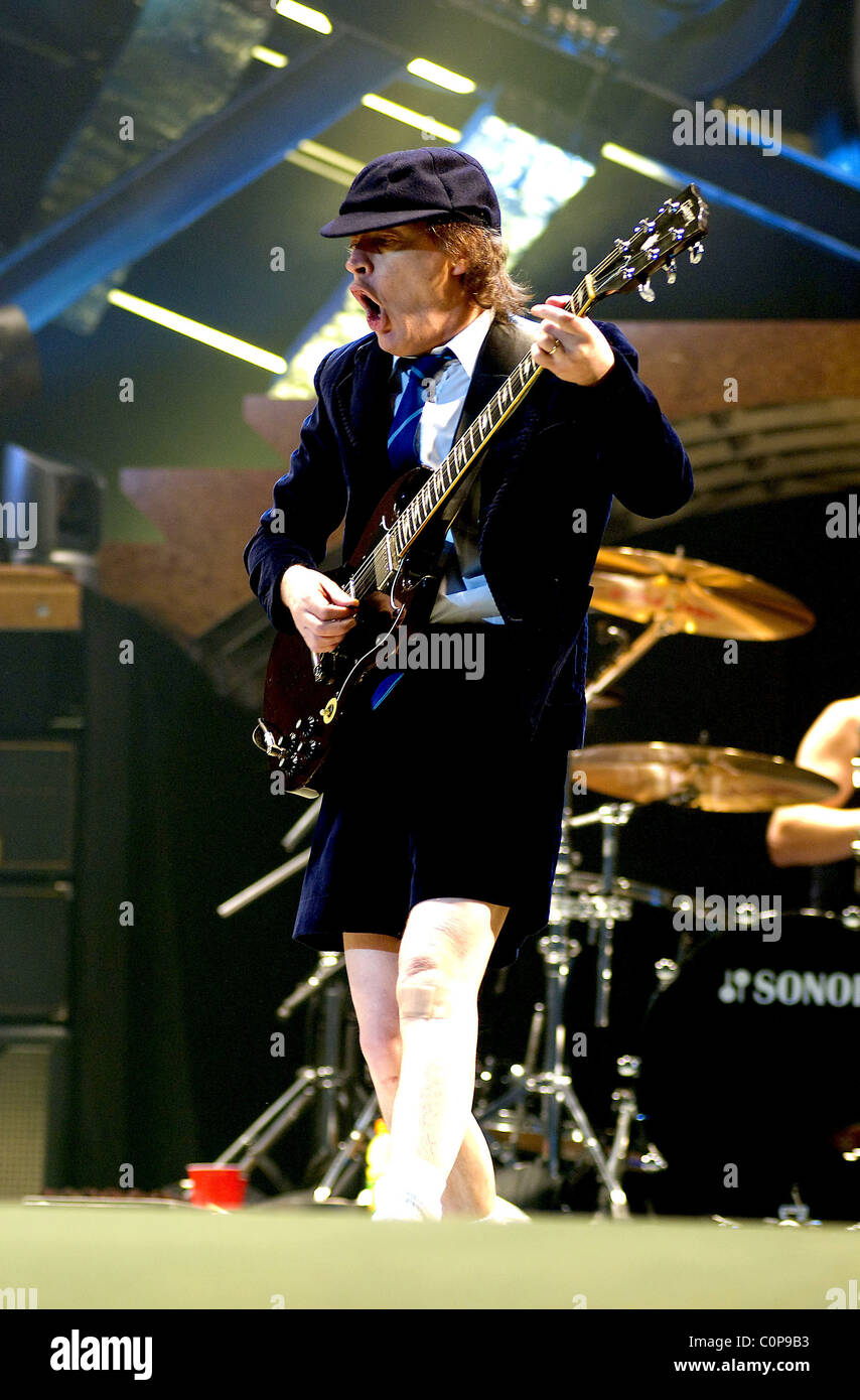 Angus Young of AC/DC performing live during their Black Ice World Tour ...