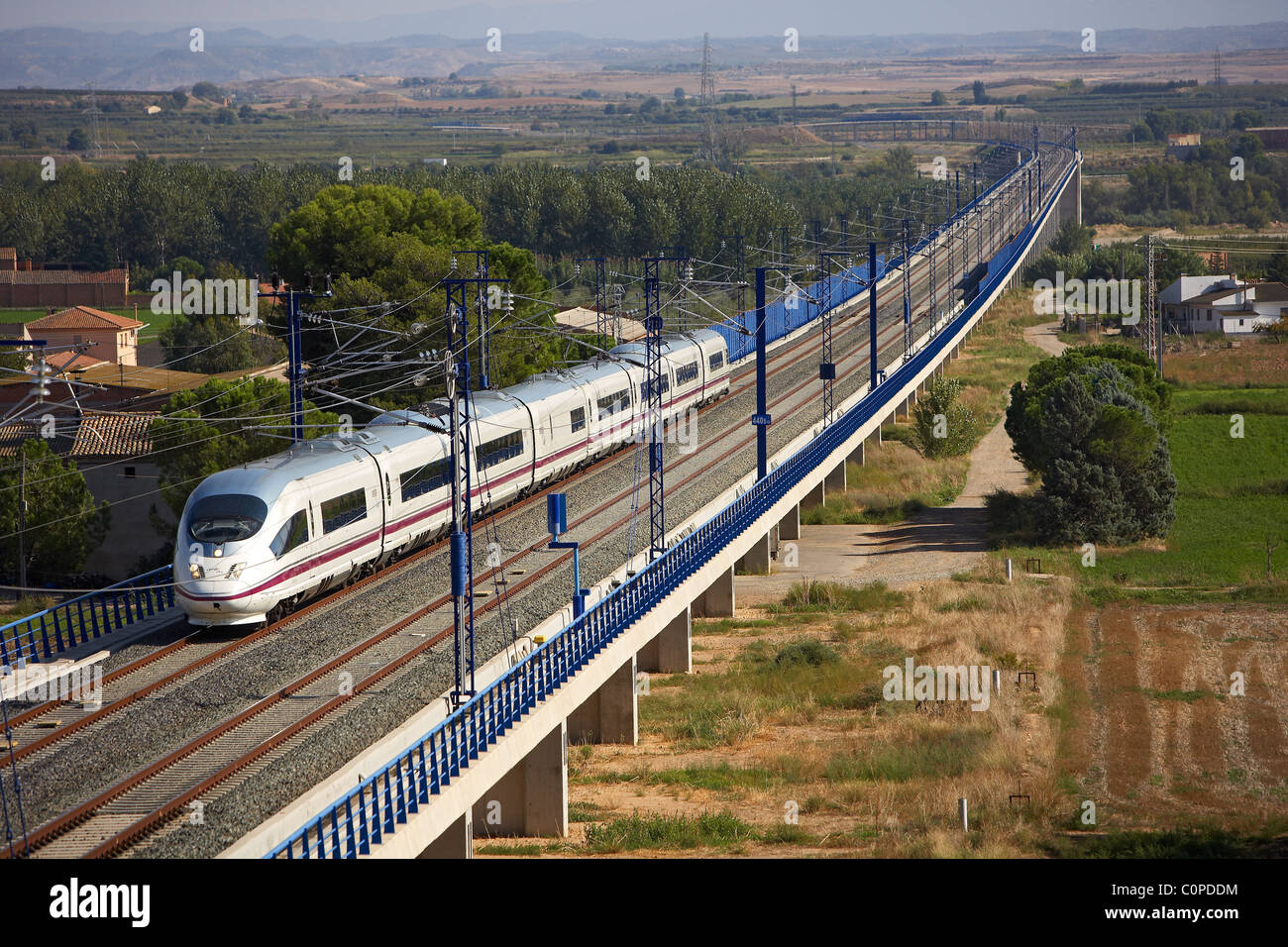 Elevated Railway in LLeida for High Speed AVE train. Stock Photo