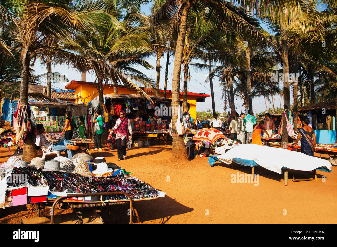 Market stalls in a street market, Goa, India Stock Photo