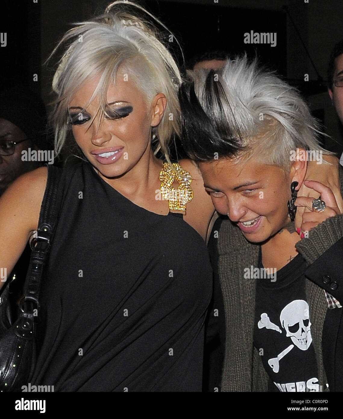 Jodie Marsh and her girlfriend Nina, leaving Chinawhite nightclub