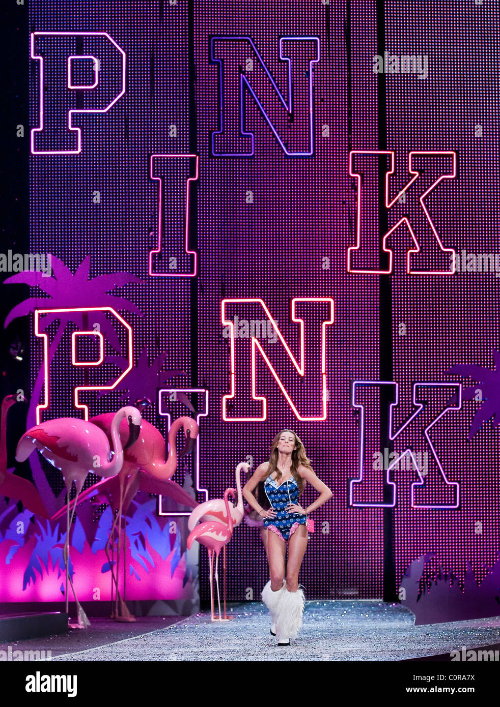 A Victoria Secret model walks the runaway at the 2008 Victoria's Secret Fashion Show at the