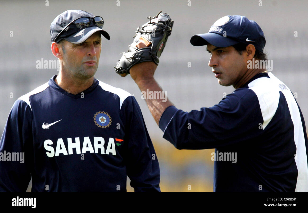 Grey Kirstan and Robin Singh England team practice session on the eve of the second one-day international cricket match between Stock Photo