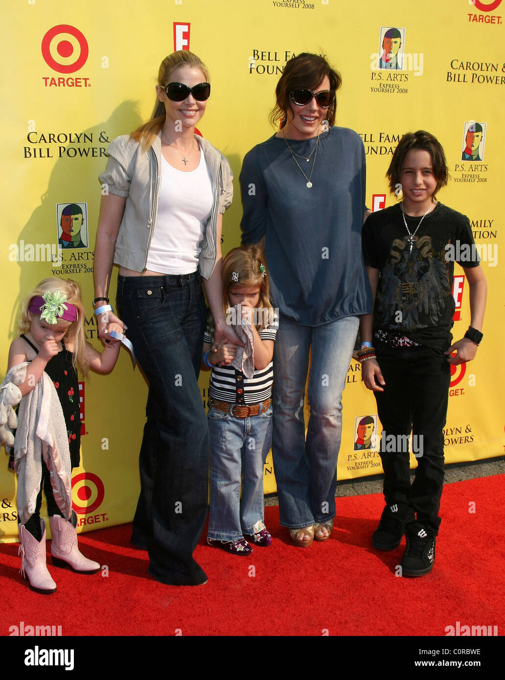 Denise Richards with daughters Lola and Sam Sheen together with Krista Allen and her son,  PS Arts 'Express Yourself 2008' held Stock Photo