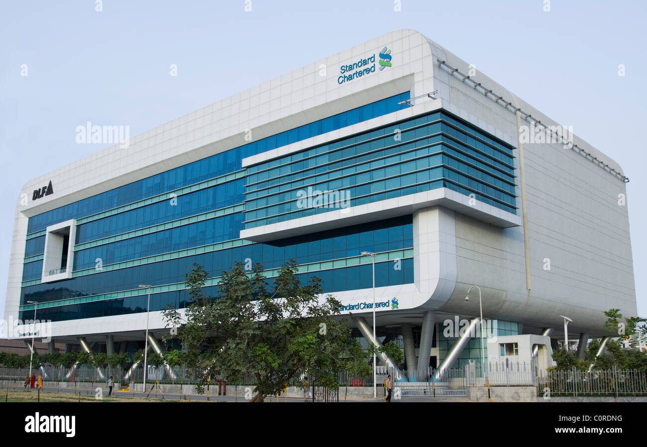 Low angle view of a bank, DLF Cyber Greens, DLF Cyber City, Gurgaon, Haryana, India Stock Photo