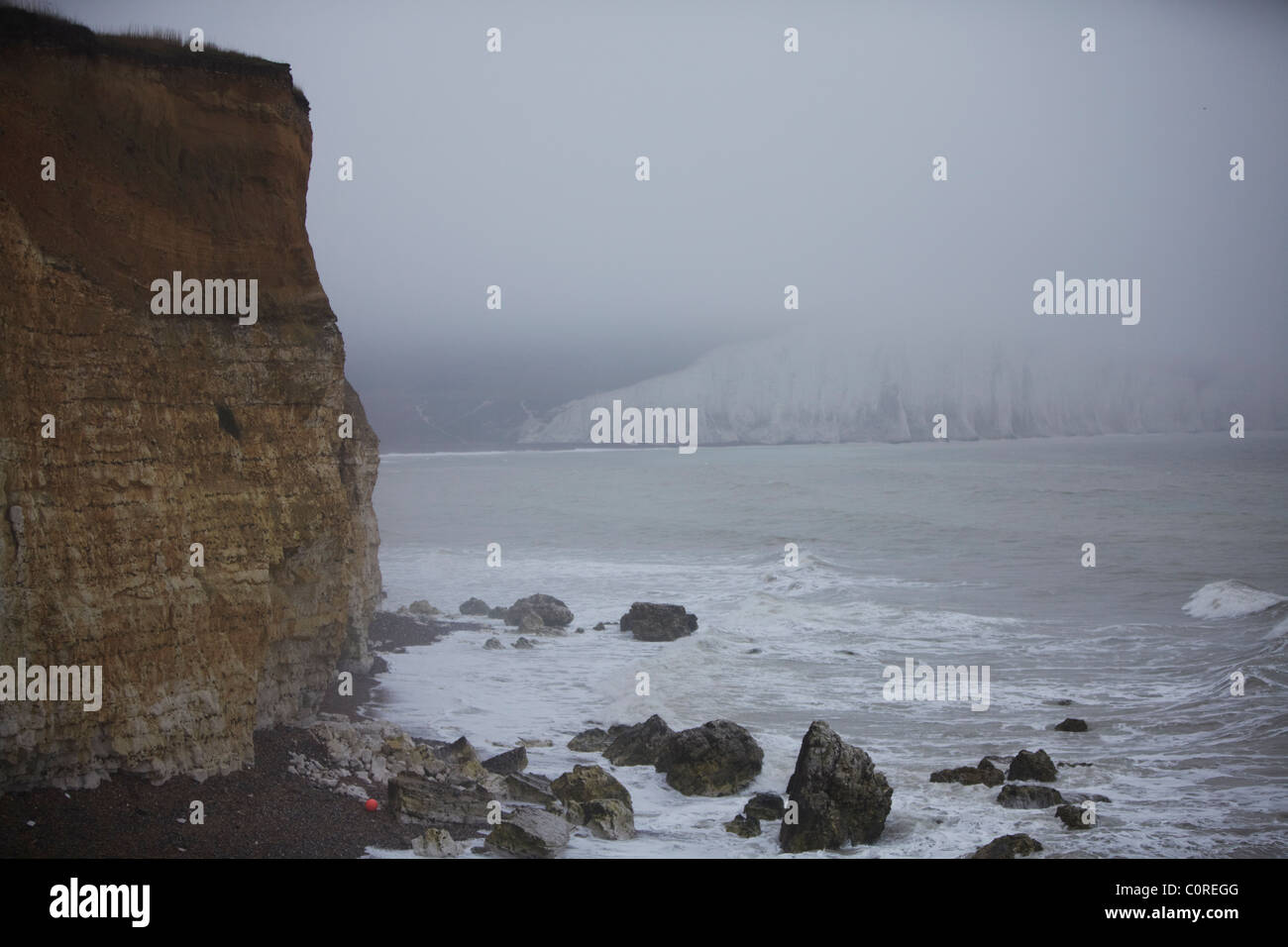 cliffs in mist south coast Stock Photo