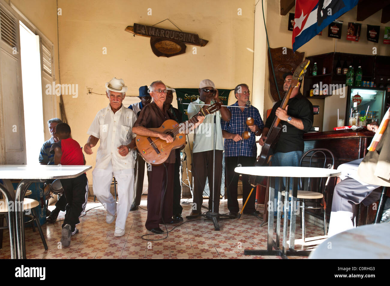 Santa Clara Bar Marquesina local musicians Stock Photo