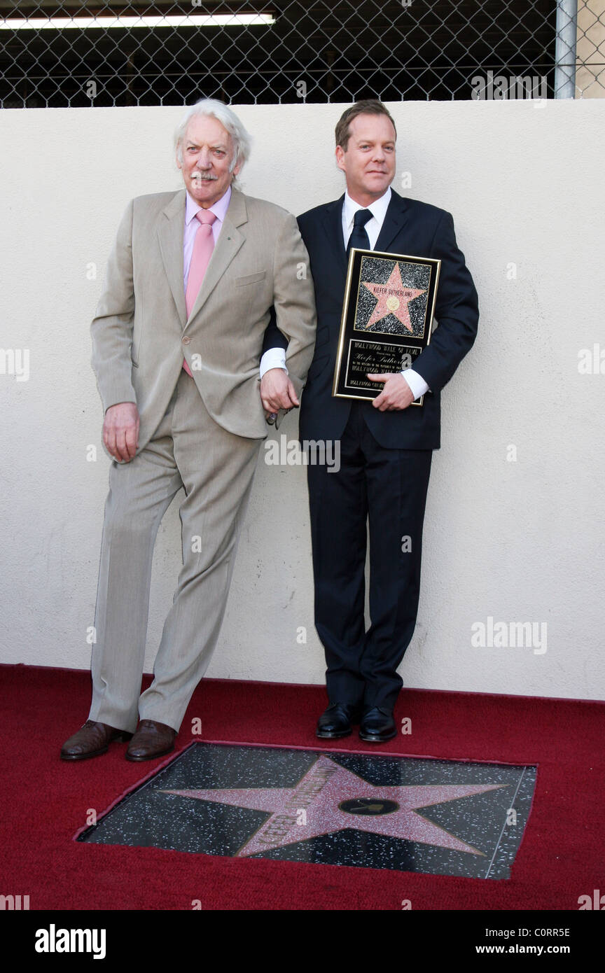 Donald Sutherland and Kiefer Sutherland Kiefer Sutherland receives the 2,377th Star on the Hollywood Walk of Fame Los Angeles, Stock Photo