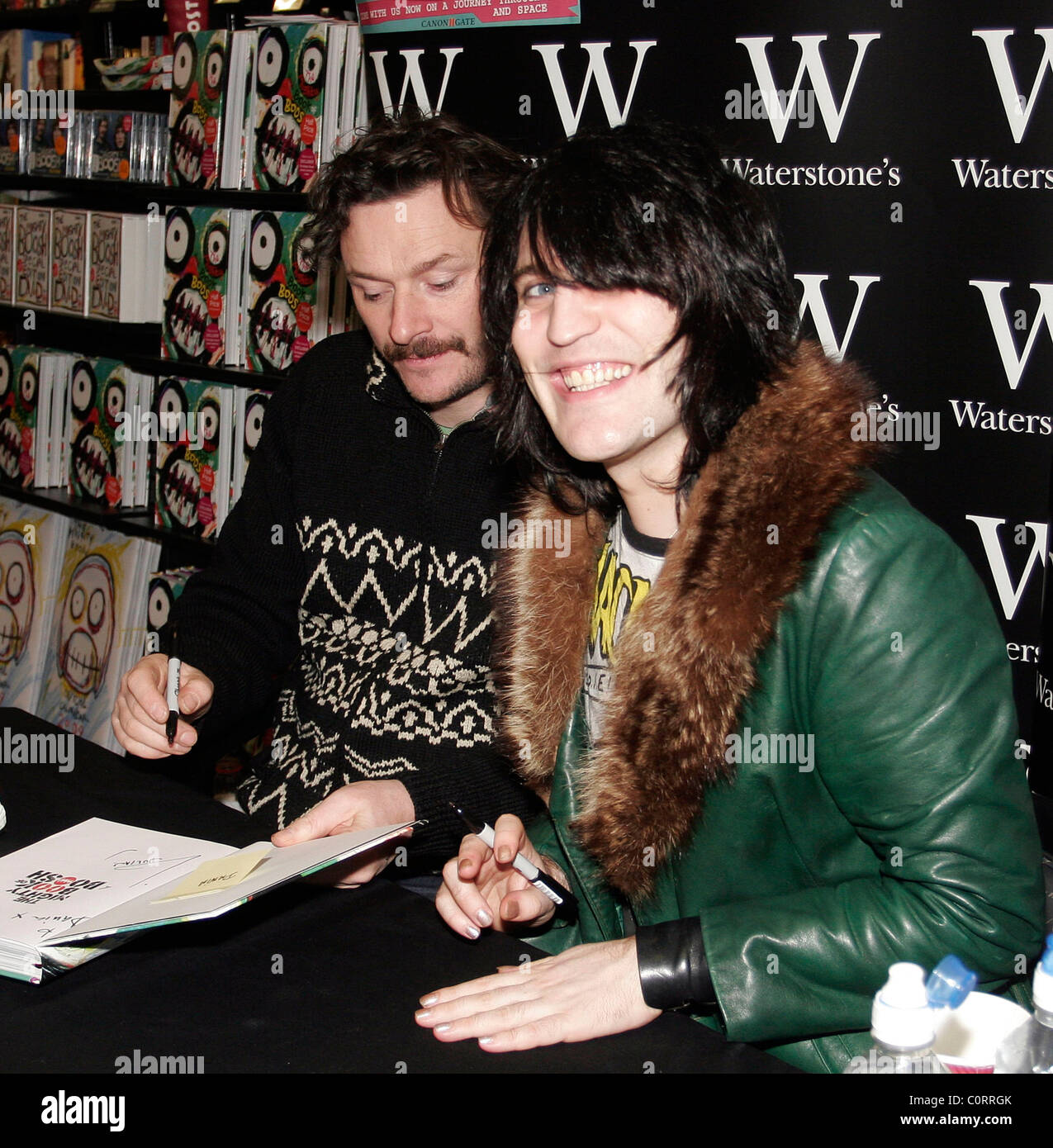 Julian Barratt and Noel Fielding of the Mighty Boosh sign copies of their new book at Waterstones book store Leeds, England - Stock Photo