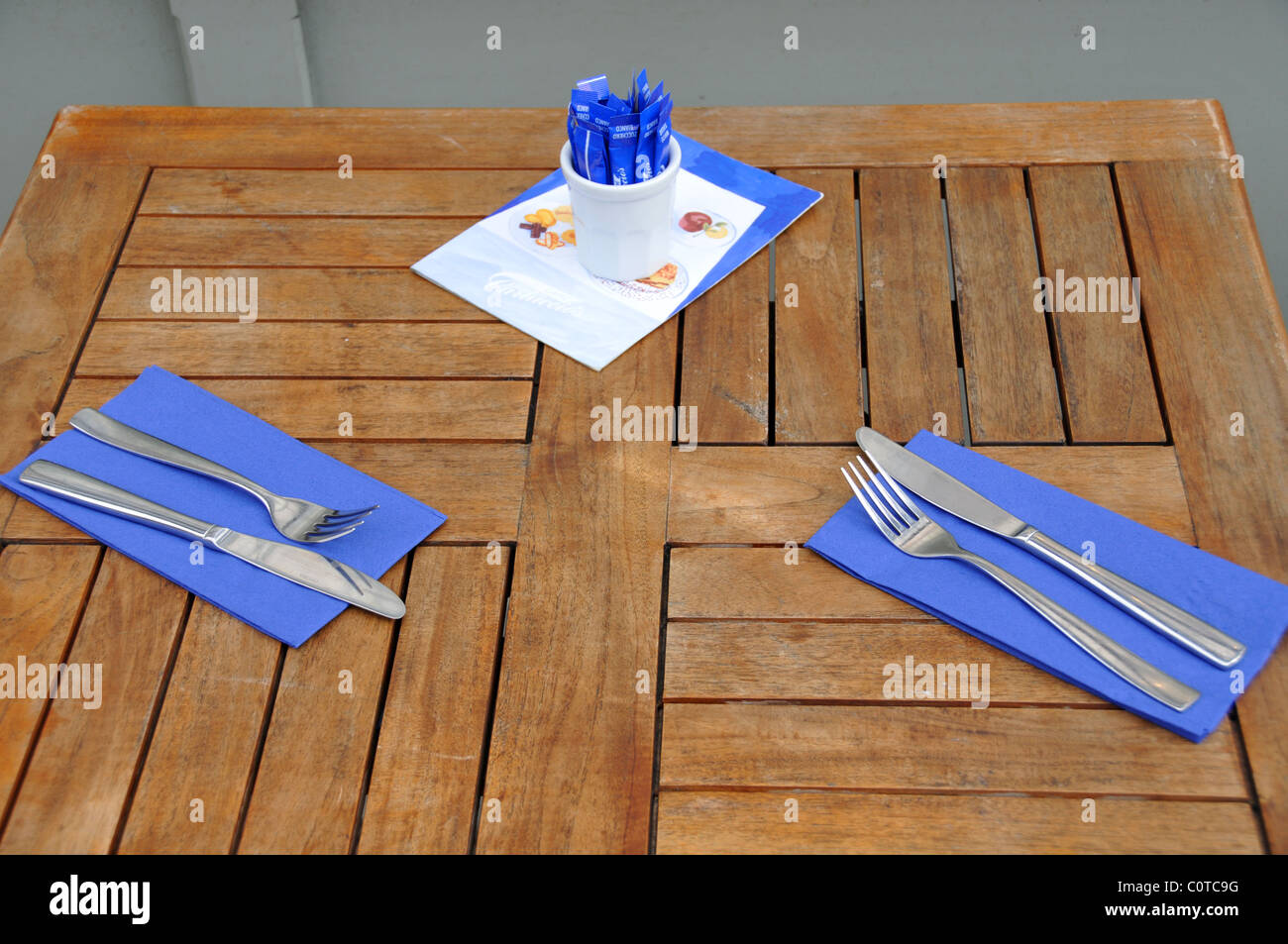Carluccio's restaurant Islington London table knives forks napkins Stock Photo