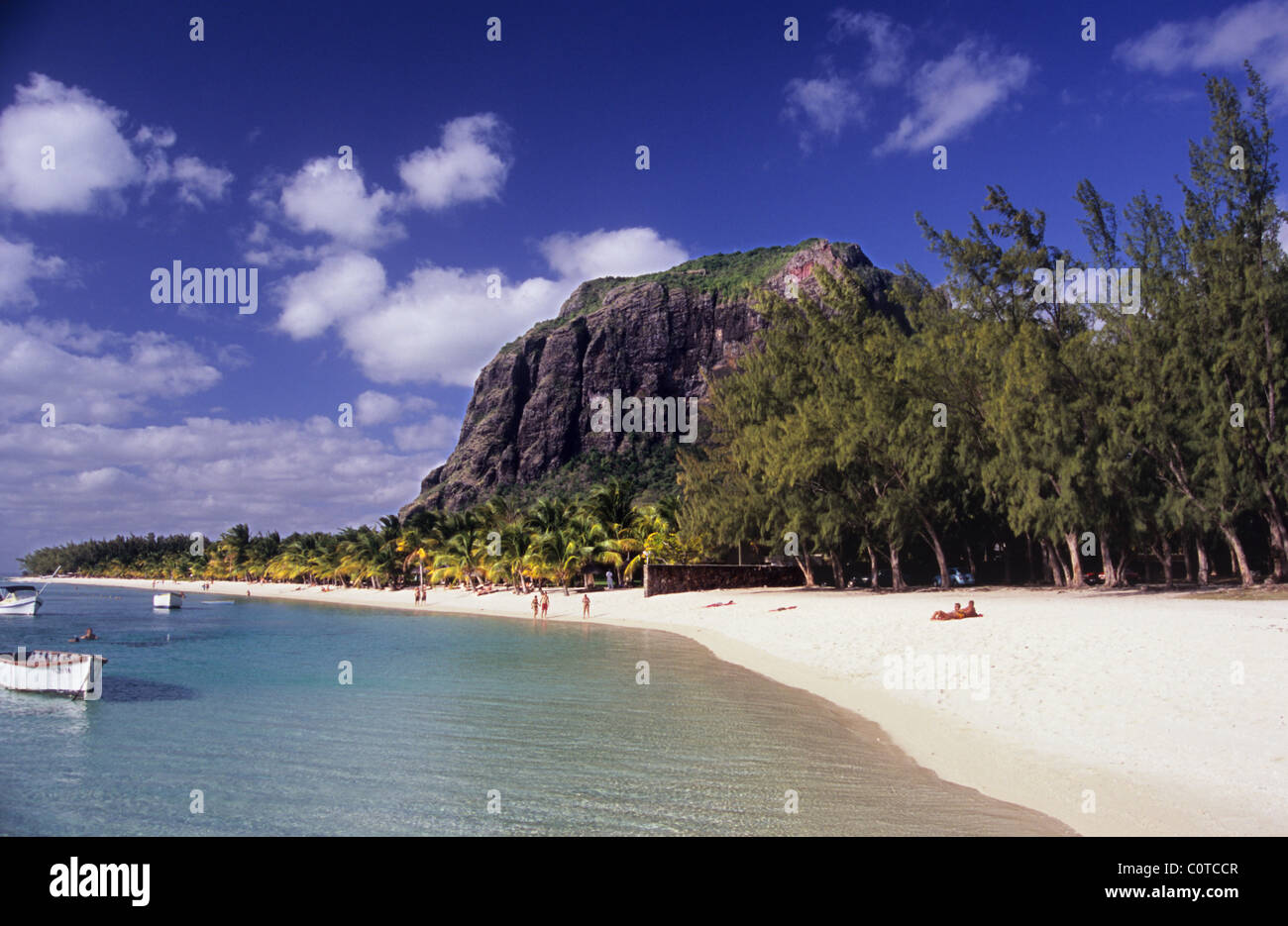 Morne Brabant, from a beach near the Les Pavillons hotel. The Morne Peninsular. Mauritius. Stock Photo